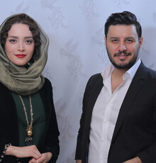 عکس یادگاری بهنوش طباطبایی با جواد عزتی در آتلیه جشنواره فجر